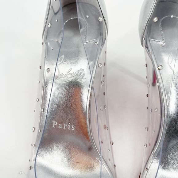 Christian Louboutin Jelly Strass 80 Silver Embellished PVC Pointed Toe Pumps 39 - Picture 8 of 12